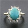 Image 2 : Vintage 18k Yellow Gold Oval Cabochon Turquoise Solitaire & Diamond Halo Ring