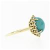 Image 5 : Vintage 18k Yellow Gold Oval Cabochon Turquoise Solitaire & Diamond Halo Ring