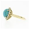 Image 6 : Vintage 18k Yellow Gold Oval Cabochon Turquoise Solitaire & Diamond Halo Ring