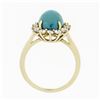 Image 8 : Vintage 18k Yellow Gold Oval Cabochon Turquoise Solitaire & Diamond Halo Ring