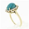 Image 9 : Vintage 18k Yellow Gold Oval Cabochon Turquoise Solitaire & Diamond Halo Ring
