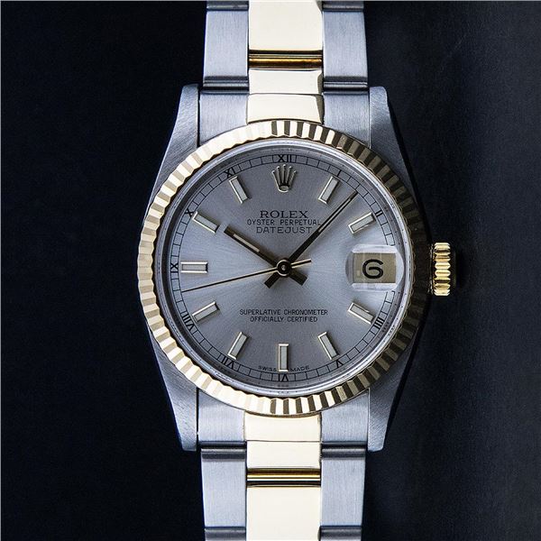 Rolex Womens 2T Yellow Gold And Stainless Steel Midsize 31mm Silver Index Dateju