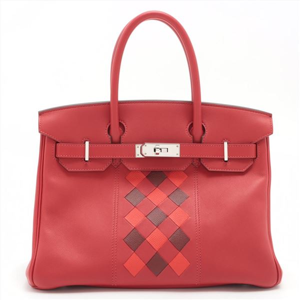 Hermes Rouge Swift Epsom Leather Birkin 30cm Tressage Handbag PHW