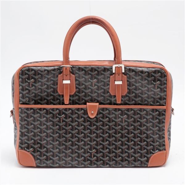 Goyard Black Brown Goyardine Canvas Leather Ambassade MM Briefcase