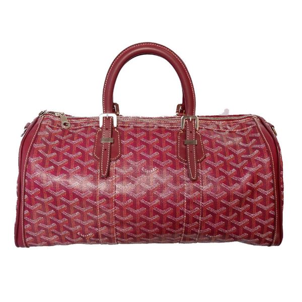 Goyard Red Goyardine Canvas Leather Croisiere 35cm Duffle Bag