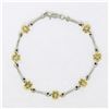 Image 3 : 14k White and Yellow Gold 0.50 ctw Burnish Diamond Flower and Bar Link Bracelet
