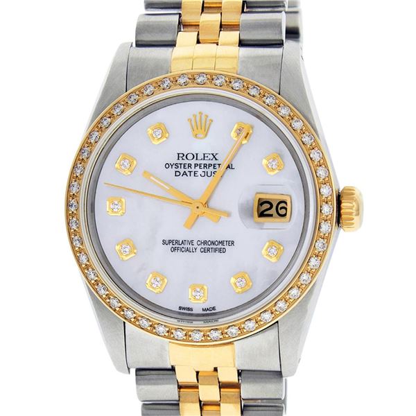 Rolex Mens 2 YG & SS Tone Mother Of Pearl Diamond 36MM Datejust