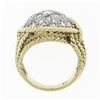 Image 8 : Vintage 18k Gold & Platinum 1.40 ctw Diamond Dome Twisted Wire Statement Band Ri