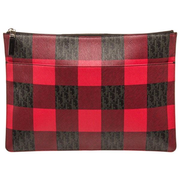 Christian Dior Black Red Leather Hommne Zip Pouch Wallet