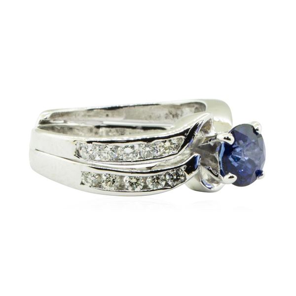 1.59 ctw Round Brilliant Blue Sapphire And Diamond Ring - 14KT White Gold