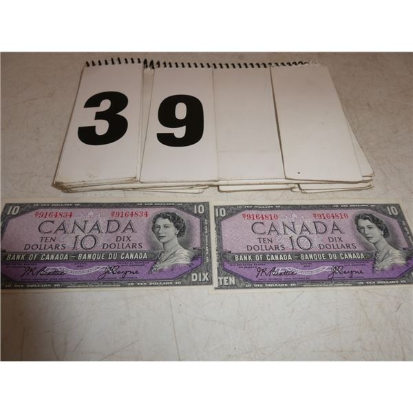 2-1954 Canada 10 Dollar Bills Great Condition