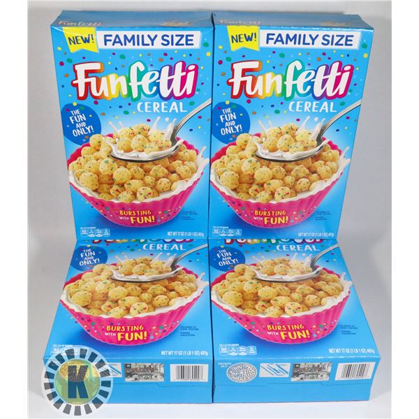 4 BOXES OF FUNFETTI CEREAL