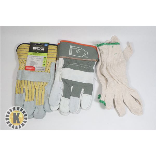 LOT OF 3 PAIRS ASSORTED WORKING GLOVES