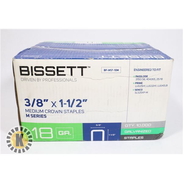 BISSETT 3/8"x1-1/2" MEDIUM CROWN M- SERIES STAPLES