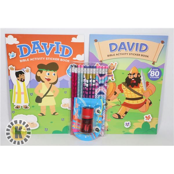 2 NEW DAVID BIBLE ACTIVITY BOOKS WITH PENCILS AND