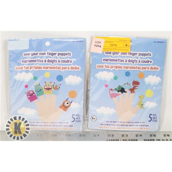 2 NEW PACKS OF SEW YOUR OWN FINGER PUPPETS DINO'S