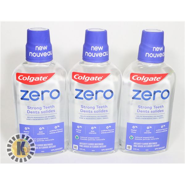 3 NEW COLGATE ZERO ANTI-CAVITY FLUORIDE MOUTHWASH