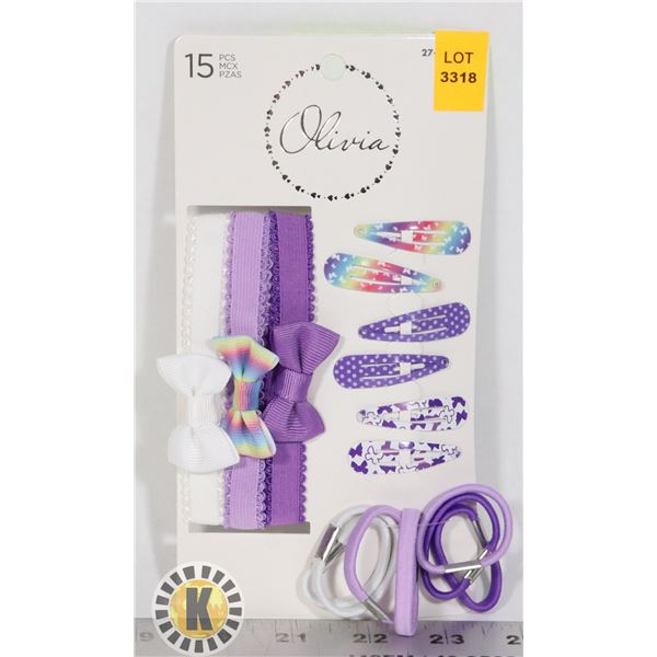 NEW 15 PC HAIR ACCESSORIES PURPLE