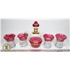 FLAT OF ASSORTED ROSE AND GOLD GLASS WARE