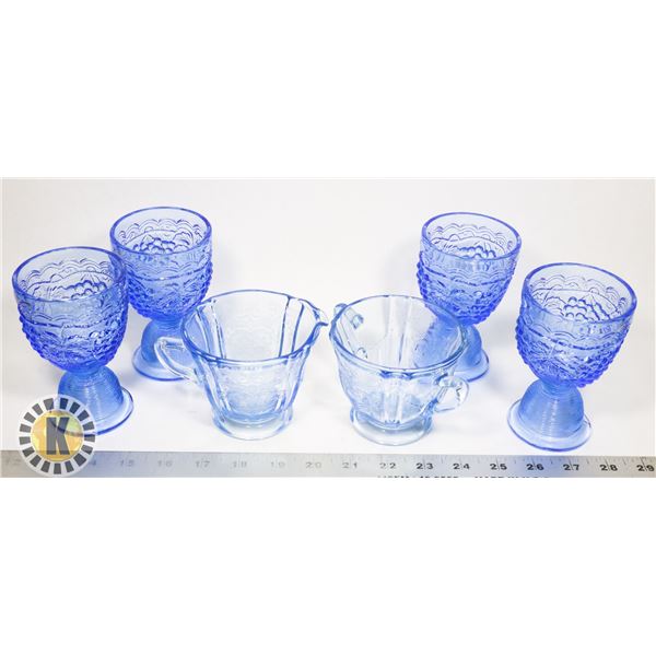 FLAT OF ASSORTED BLUE GLASS CUPS