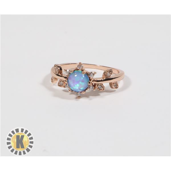 NEW ROSE GOLD TONED FASHION RING OPAL TYPE STONE