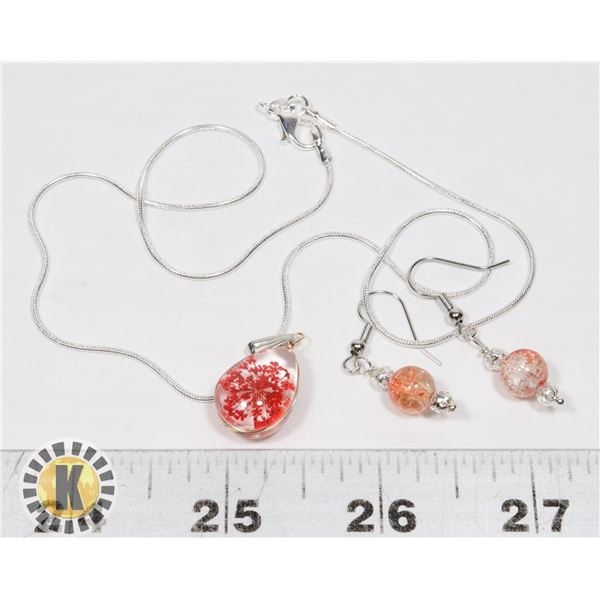 24)  SILVER TONE WITH CRYSTAL GLASS PENDANT WITH