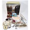Image 1 : TIN OF ASSORTED FASHION JEWELRY AND MORE