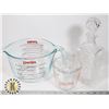Image 1 : LOT OF 2 PYREX MEASURING CUPS AND GLASS DECANTER