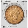Image 1 : 1905-S Type 3 $20 Liberty Head Double Eagle Gold Coin