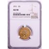 Image 1 : 1911 $5 Indian Head Half Eagle Gold Coin NGC AU58