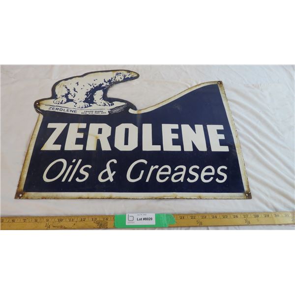 Zerolene Oils & Greases - Fantasy porcelain sign (23" long)