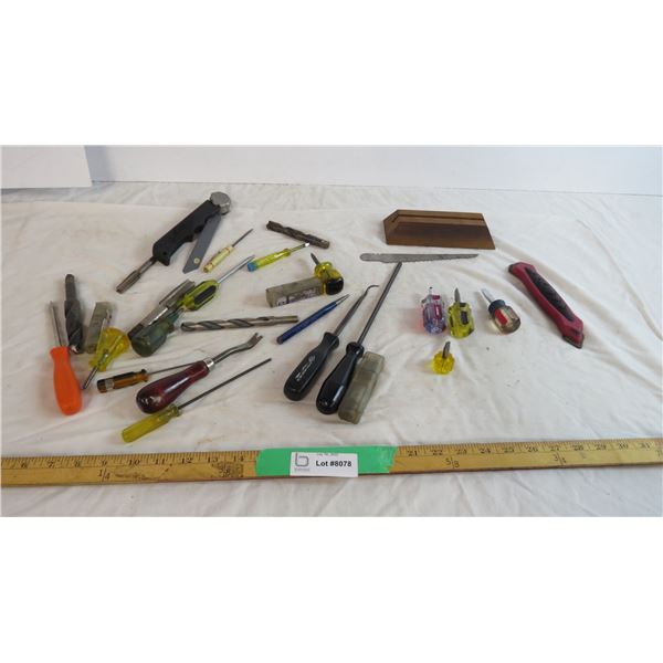 Assorted Mini Screwdrivers with big drill bits and saw blade