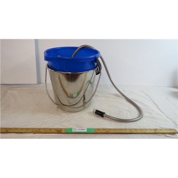 (2) Buckets with Metal ribbed hose