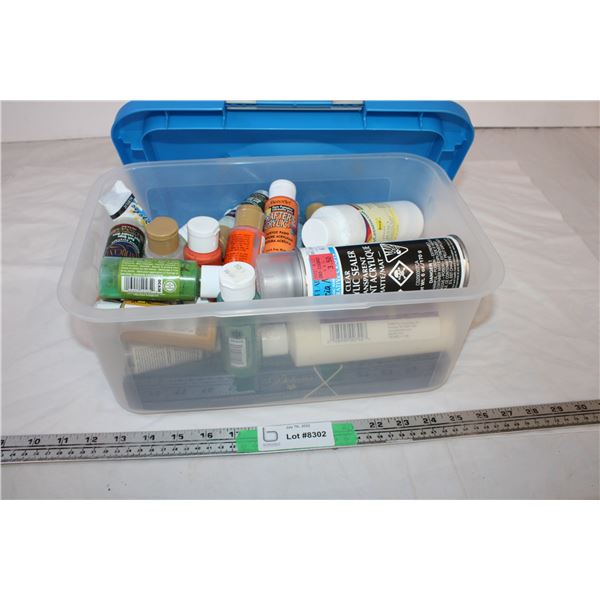 Plastic container with painting supplies