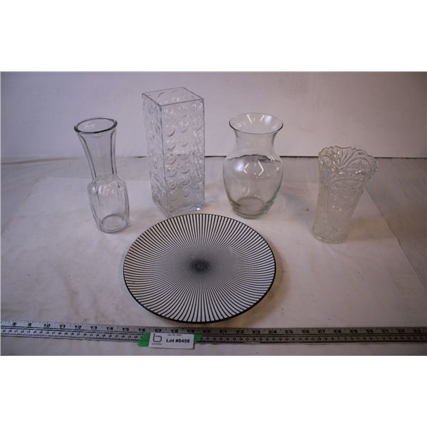 (4) vases (1 is plastic) + ceramic plate