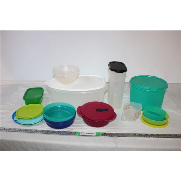 *Green Tote with lid and various Tupperware