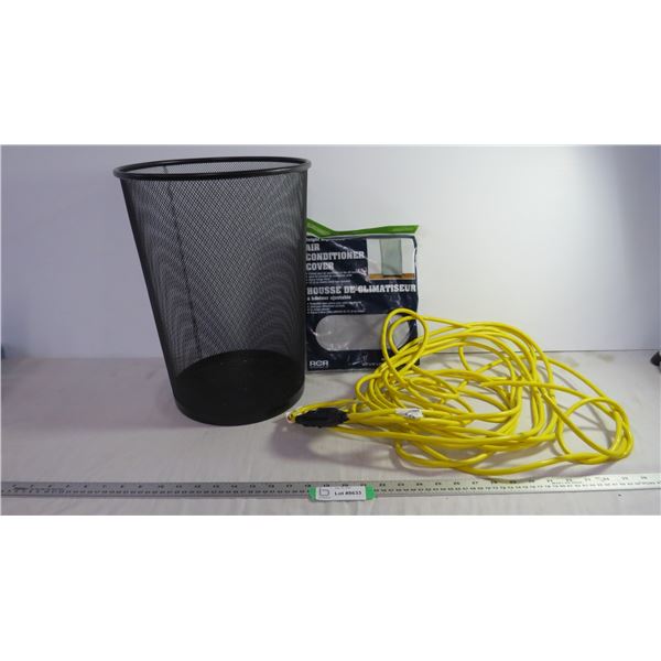 Garbage Can, AC Cover, Ext Cord that needs repair