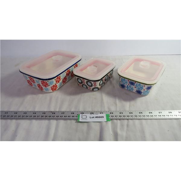 Set of Stoneware Containers with Lids