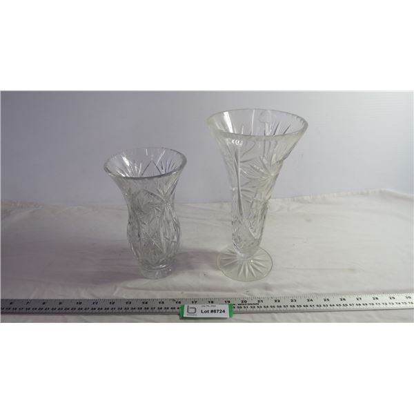 (2) Crystal Vases-large one has chips in base and top rim