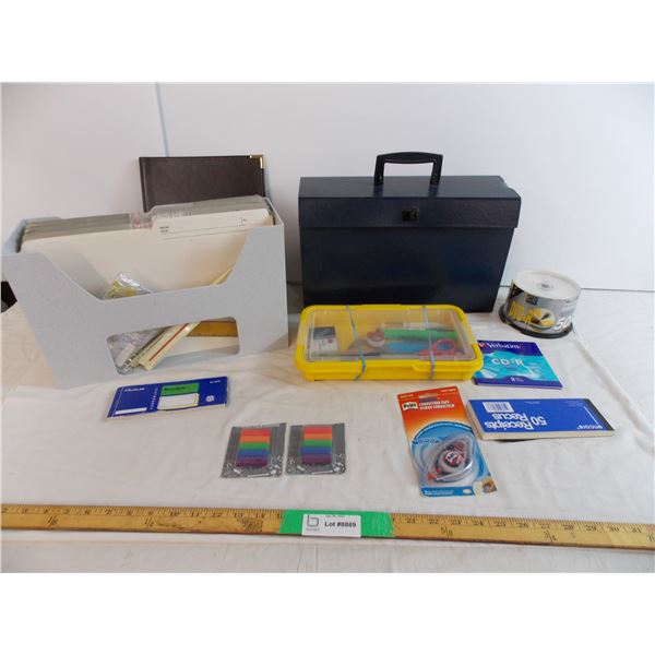 Assorted office supplies and folders