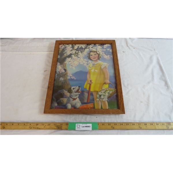 Vintage Frame picture of little girl and her dog