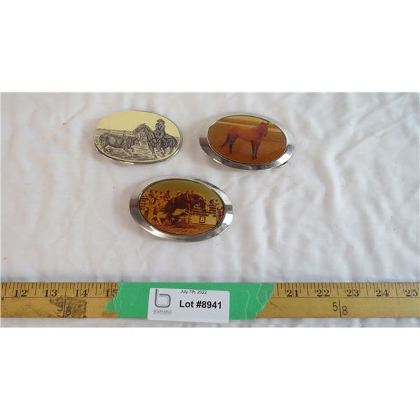 (3) Horse and cowboy Belt Buckles