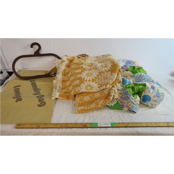 Assorted Blankets and laundry bag