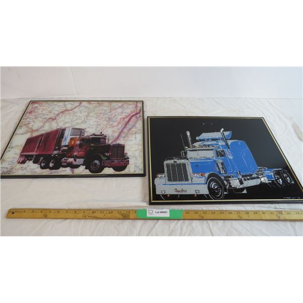 (2) semi trucks framed pictures