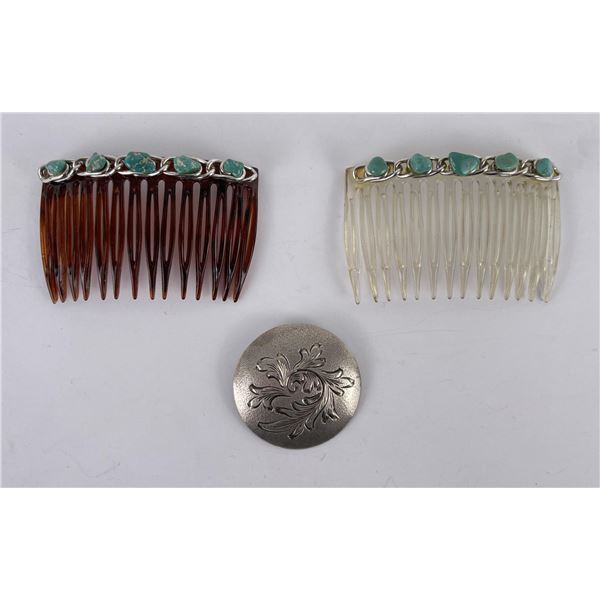 Navajo Sterling Silver Turquoise Hair Combs