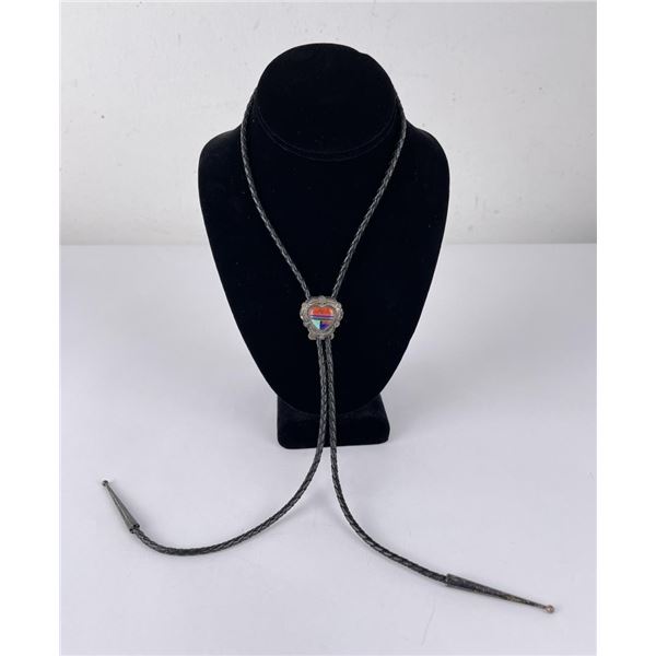 Zuni Inlaid Sterling Silver Bolo Tie