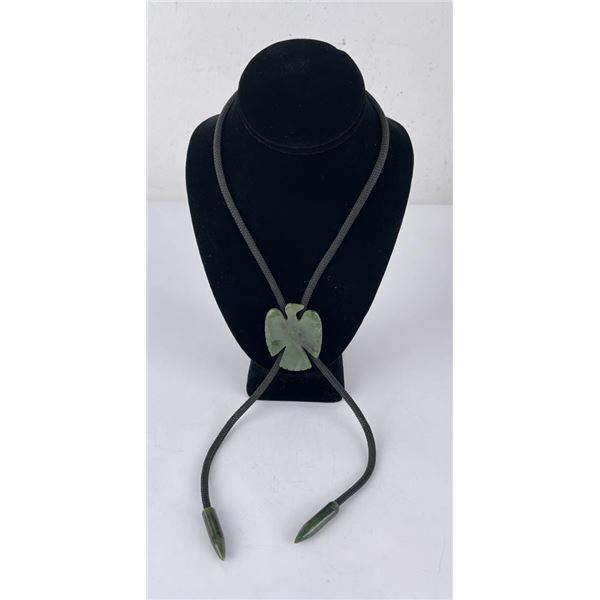 Inuit Eskimo Alaskan Carved Green Jade Bolo Tie