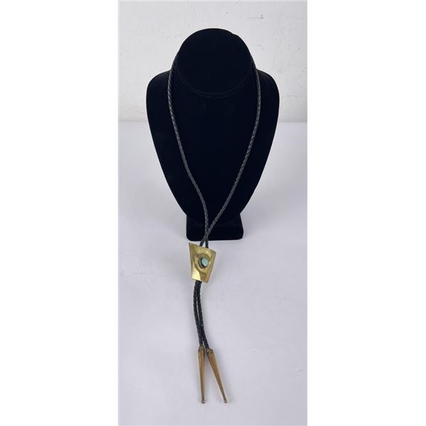 Navajo Turquoise and Brass Bolo Tie