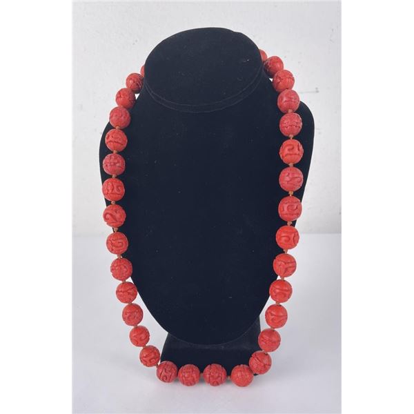 Antique Chinese Cinnabar Bead Necklace