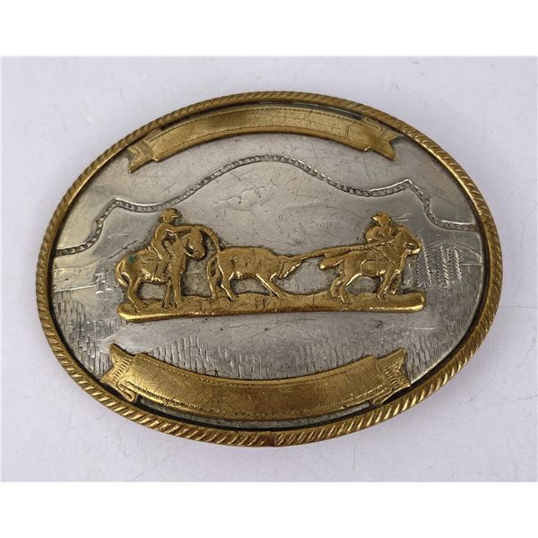 Cowboy German Silver Team Roping Belt Buckle
